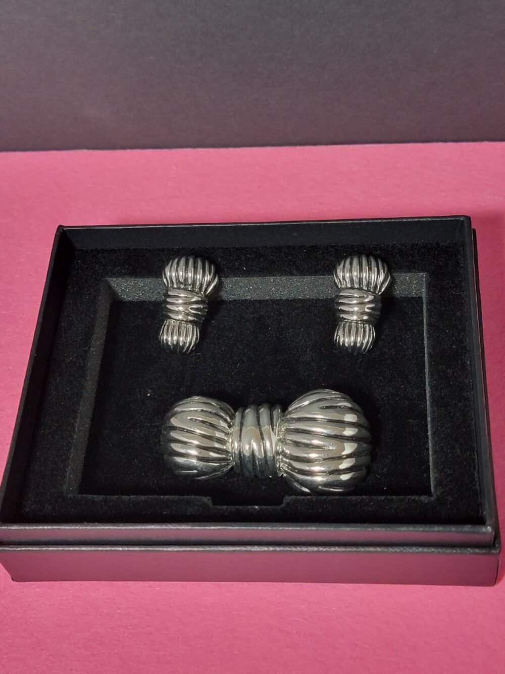 Vintage Silver Tone Statement Brooch and Clip Earrings
